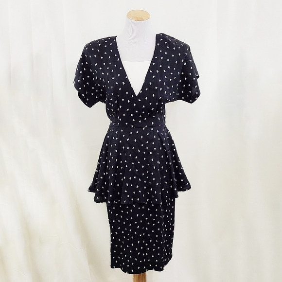 Vintage Dawn Joy peplum dress black and white abstract size 9 - Picture 1 of 6